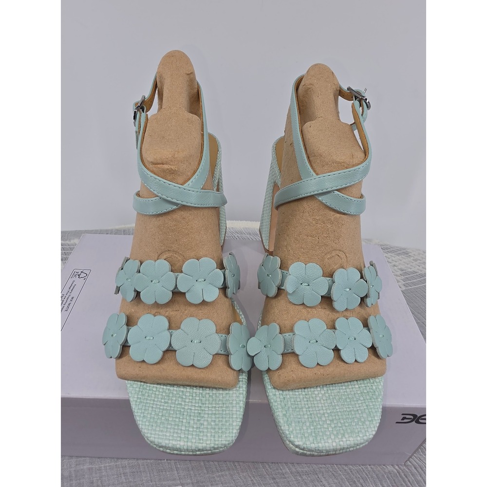 Sam Edelman Mint Green Floral Platform Block Heel Sandals Square Toe Womens 7